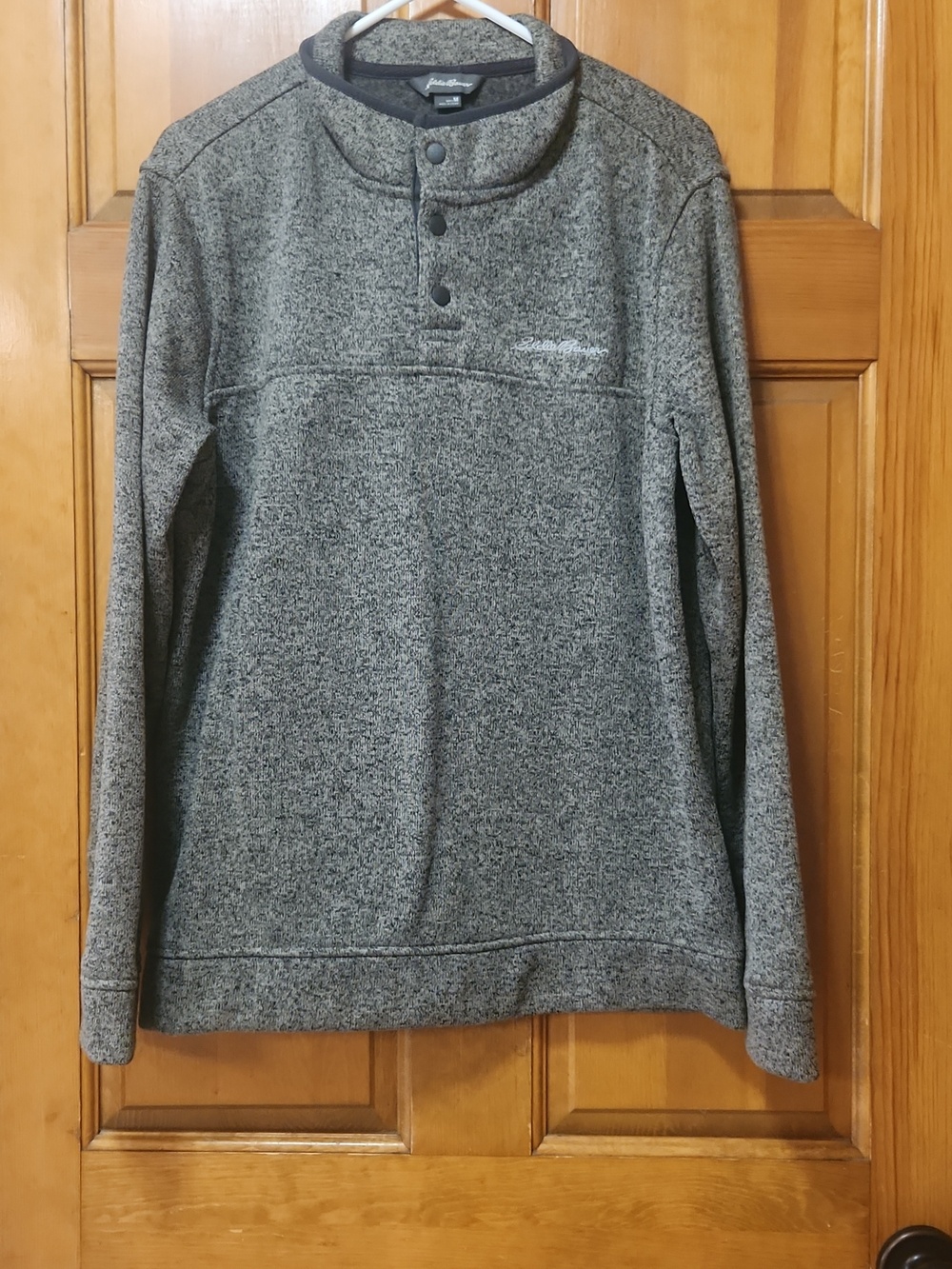 Eddie Bauer Heathered Gray Fleece Snap-Neck Pullover, Men's Size Medium, GUC